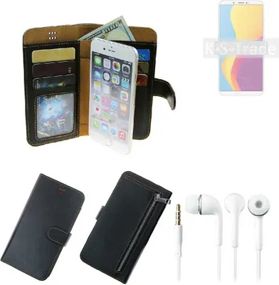 Produktbild von TOP SET Handy Hülle Schutz Hülle kompatibel mit Huawei Y6s  schwarz aus Kunstleder + Kopfhörer Smartphone Tasche vollwertige Geldbörse
