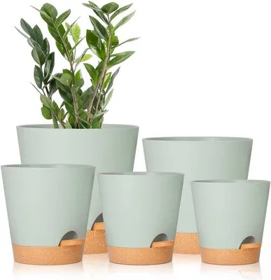 Productafbeelding van Unyqoos® Zelfwaterende bloempotset van kunststof – 5 verschillende maten met afvoergat, ideaal voor kamerplanten (orchideeën, vetplanten, kruiden)