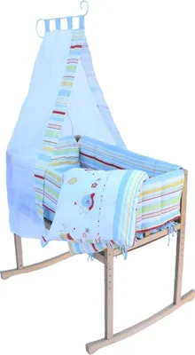 Produktbild von Babywiege Babybett Wiegenbett aus Holz mit Stoffdach und passender Decke