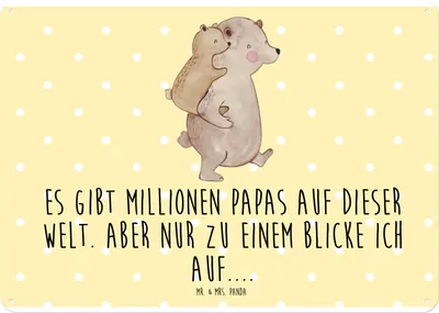 Produktbild von Mr. & Mrs. Panda tafel Papa Bär DIN A4 - Gelb Pastell - Geschenk, Vatertag, Muttertag, Geburtstag, Wandbild, Türschild, Schild, Blechschild, wandtafel