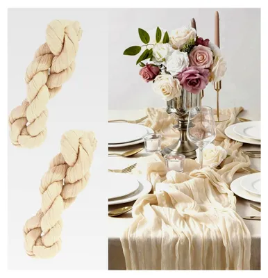 Produktbild von 2 Stück Käsetuch Tischläufer Beige 90 x 300 cm Boho Rustikale Gaze Tischläufer Musselin Dekostoff