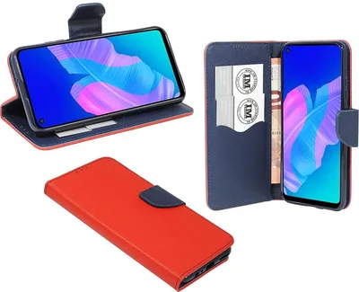 Produktbild von cofi1453® Buch Tasche "Fancy" kompatibel mit HUAWEI P40 LITE E Handy Hülle Etui Brieftasche Schutzhülle mit Standfunktion, Kartenfach Rot-Blau