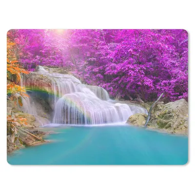 Produktbild von MuchoWow® Mauspad Mousepad Wasserfall - Bäume - Regenbogen - Lila 40x30 cm - Mousepads - Maus Mat - Pad - Mausunterlage - Anti Rutsch
