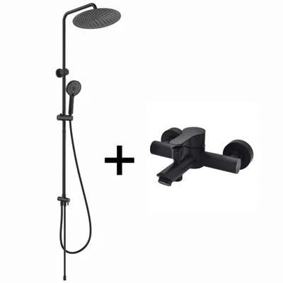 Produktbild von Homelody Duschsystem mit Badewannenarmatur Schwarz Regendusche 30 cm Regendusche Runde, 5 Funktionen Handbrause