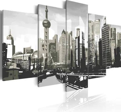 Produktbild von Akustikbild Stadt 200x100 cm Bilder Akustikschaum Hochleistungsschallabsorber Schallschutz Leinwand 5 tlg Wandbild Raumakustik Schalldämmung 030102-3