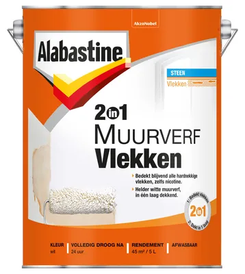 Productafbeelding van Alabastine - 2-In-1 Muurverf Vlekken (Blik) - Wit - 5 L