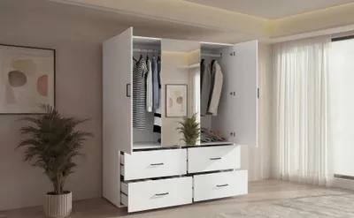 Immagine prodotto di Armadio ProximaX con specchio 130 cm bianco – Armadio a 4 cassetti, spazio contenitivo, camera da letto moderna