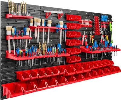 Image de Système de rangement Étagère d'atelier | 156 x 78 cm | 40 pièces Boîte | Étagère murale avec supports pour outils et boîtes empilables - Panneaux muraux Étagère à bacs extra-robuste Panneau perforé pour outils Étagère de rangement Étagère de garage