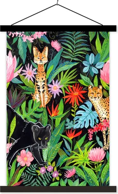 Produktbild von MuchoWow® Textilposter Dschungel - Tiere - Pflanzen 60x90 cm mit schwarzem Rahmen - Poster Wohnzimmer