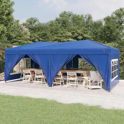 Produktbild von Partyzelt Faltbar mit Seitenwänden Gartenpavillon Faltpavillon Wasserdicht Pavillon Camping Partyzelt Blau 3x6 m 93542