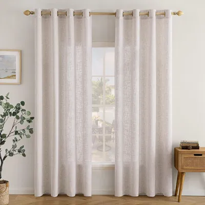 Obrázek produktu pro Závěsy v lněném vzhledu - Sada 2 kusy - 140 x 200 cm - Poloprůhledné - Očka