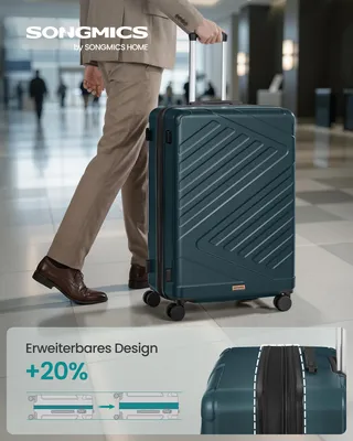 Produktbild von SONGMICS Koffer, Hartschalenkoffer mit TSA-Schloss und Koffergurt, erweiterbar, XL, 75 cm, für Urlaub, 4 Rollen, türkis
