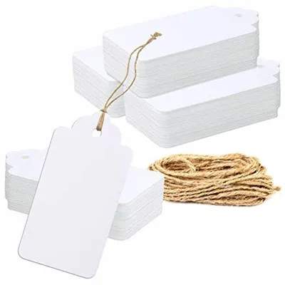 Produktbild von Geschenkanhänger Kraftpapier mit Jutekordel - 150 Stück - Weiße Geschenkanhänger für Bastelverpackungen