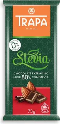 Produktbild von BITTERE SCHOKOLADE 80 % MIT STEVIA, OHNE ZUCKERZUSATZ, GLUTENFREI, 75 g – TRAPA