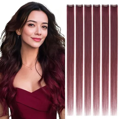 Immagine prodotto di Extension per capelli con clip, capelli veri, lunghezza 25 cm, colore #99J (bordeaux), peso 31 grammi, 6 ciocche, capelli Remy