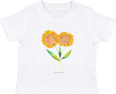 Produktbild von Mr. & Mrs. Panda Babyshirt Blume Sonnenblume 0. - 6. Monat - Weiß - Geschenk, Lieblingsmensch, Baby Oberteil,  T-Shirt, Jerseyshirt, Garten, Beste Freundin, Top