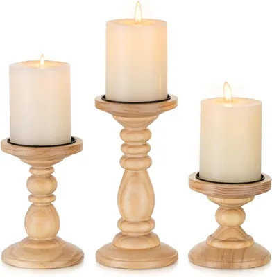 Productafbeelding van Kandelaar - Set van 3 - Hout - Rustiek