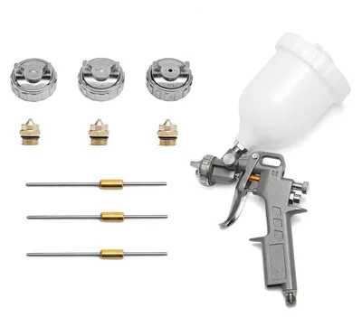 Zdjęcie produktu dla Pistolet natryskowy do farb na sprężone powietrze, pojemność 600 ml, 3 dysze: 1,5 mm / 2,0 mm / 2,5 mm, do precyzyjnego natrysku