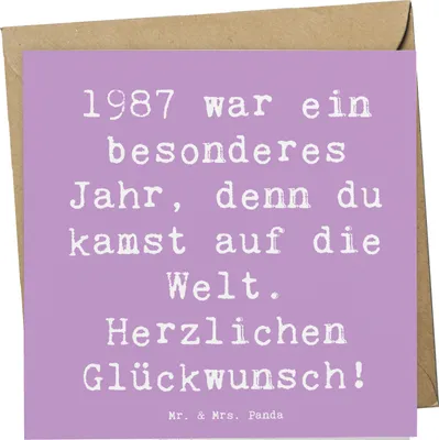 Produktbild von Mr. & Mrs. Panda Glückwunschkarte Spruch 1987 Geburtstag - Lavendeltraum - Geschenk, Erinnerungen, Geburtsjahr, liebevolles, doppelkarte, besonderes Jahr, anlasskarte