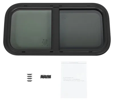 Obrázok produktu pre Okno do karavanu – horizontálne posuvné okno – 700 x 400 mm (70 x 40 cm) – tvrdené sklo – hliníkový rám – čierna farba