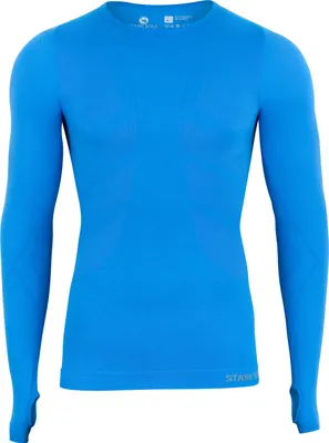 Produktbild von Baselayer Longsleeve Unterzieh-Shirts Langarm Seamless - WARM UP -, Herren Sport Shirts – Blau – Gr.: L/XL