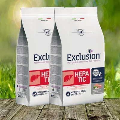 Produktbild von Exclusion Hepatic Schwein, Reis & Erbse medium/large breed 2 x 12 kg