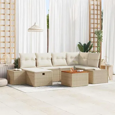 Zdjęcie produktu dla Maison Exclusive - Zestaw mebli ogrodowych, sofa i 6 foteli, kolor beżowy, wykonane z rattanu syntetycznego
