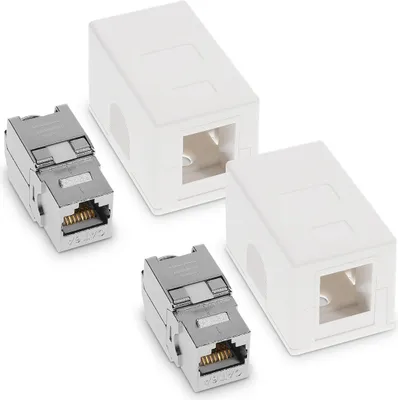 Produktbild von kwmobile 2x CAT 6A Aufputz Netzwerkdose inkl. 2x Keystone Module - 1 Port RJ45 Buchse 10 Gbit/s - Netzwerk LAN Aufputzdose Internetdose Set in Weiß