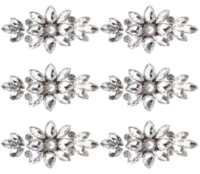 Produktbild von Strass Applikation zum Aufbügeln - Perlenblume mit Glas-Strasssteinen - Für Kleidung und Accessoires - Transparent - 6 Stück - 4x7,6 cm