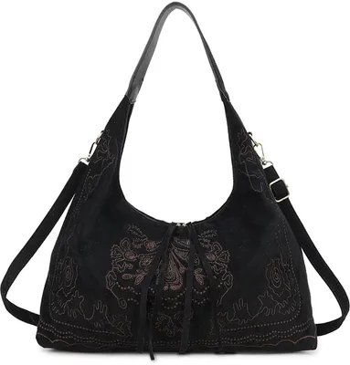Immagine prodotto di Borsa a tracolla in ecopelle effetto scamosciata, modello Geeske, da donna, colore nero