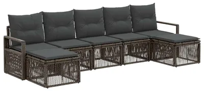 Image de Ensemble de canapé de jardin vidaXL, 7 pièces, gris, en résine tressée