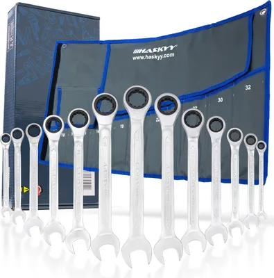 Produktbild von HASKYY 13tlg Ringmaul Ratschenschlüssel Satz I Set 8-32 mm I Gabelschlüssel Ratschen Schlüssel