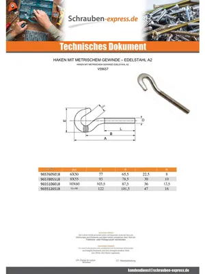 Produktbild von Schraubhaken mit metrischem Gewinde Edelstahl A2 10x60