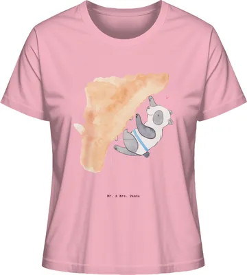 Produktbild von Mr. & Mrs. Panda Damen Basic T-Shirt Panda Klettern Größe M - Baumwolle Pink - Geschenk, Klettersport, Shirt Mit Print, Sommershirt, Kletterhalle, Oberteil, für Frauen
