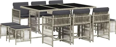 Produktbild von 11-tlg. Garten-Essgruppe mit Kissen Hellgrau Poly Rattan