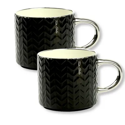 Zdjęcie produktu dla Zestaw 2 kubków do kawy Porcelanowy kubek do kawy z uchwytem Czarny Srebrny 470 ml