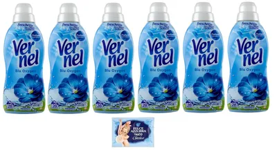 Produktbild von 6er-Pack Vernel Aroma Therapy Ammorbidente Concentrato Konzentrierter Flüssiger Weichspüler Frangipani,28 Wäschen,700ml + 1er-Pack FELCE AZZURRA Talkumpuder, 100g-Beutel
