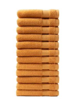 Produktbild von DoubleDry Hotel Kollektion Handtücher Set - 12 Teilig - 100% Baumwolle - 500 g/m² - Weich - 50x100 cm - Ochergelb
