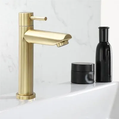 Produktbild von PolkaHome® 304 Edelstahl Waschtischarmatur Vintage Gebürstet Gold Wasserhahn Bad Armatur Einhebelmischer Waschbecken (S)