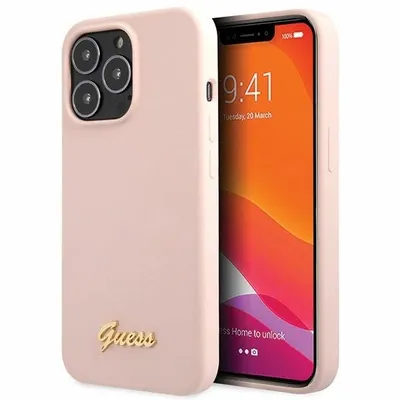Zdjęcie produktu dla Guess GUHCP13XLSLMGLP iPhone 13 Pro Max 6,7" jasnoróżowe/jasnoróżowe etui na telefon komórkowy z silikonowym logo w kolorze złotym