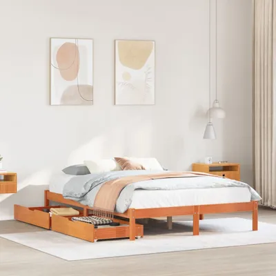 Produktbild von 2025 Moderne Bettrahmen inkl. Lattenrost - Massivholzbett ohne Matratze Wachsbraun 160x200 Kiefernholz - Klassische Betten,Design 5399885 2parcel