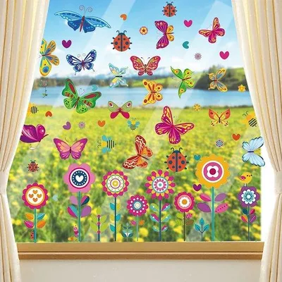 Image de Autocollants de fenêtre « Papillons », fleurs autocollantes, 109 pièces, printemps, fenêtre, décoration de fenêtre, anti-chocs.