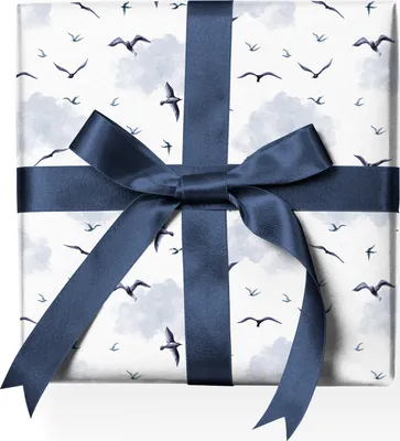 Produktbild von Luftiges Vogel leichtes Geschenkpapier mit fliegenden Möwen, blau weiß - G22120, 32 x 48cm