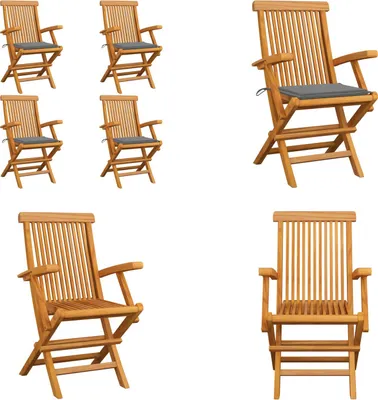 Produktbild von vidaXL Gartenstühle mit Grauen Kissen 4 Stk. Massivholz Teak - Gartenstuhl - Gartenstühle - Gartenstuhl Holz - Gartenstuhl Massivholz
