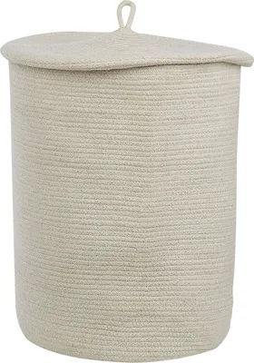 Produktbild von BELIANI Aufbewahrungskorb Cremeweiß Baumwolle Einfarbig Rund mit Deckel Boho-Design Textilkorb Badezimmerkorb Wäschekorb Baumwollkorb