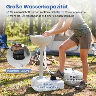 Zdjęcie produktu dla Przenośna umywalka kempingowa ze zbiornikiem 4,5 galona i kółkami