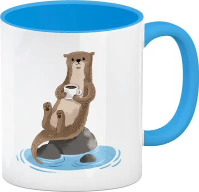 Produktbild von Otter Kaffeebecher in hellblau mit niedlichem Fischotter