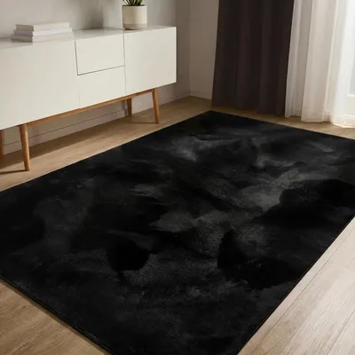 Produktbild von Teppich Fellteppich Kunstfell - Hochflor - Schwarz - 160 x 230 cm - Für Wohnzimmer und Schlafzimmer