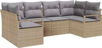 Image de vidaXL Ensemble de canapés avec coussins 6 pièces Beige Poly Rotin