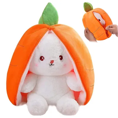Obrázek produktu pro Plyšový králík hra na schovávanou - Žlutý - 25 cm - Mrkev a jahoda - Hračka pro děti